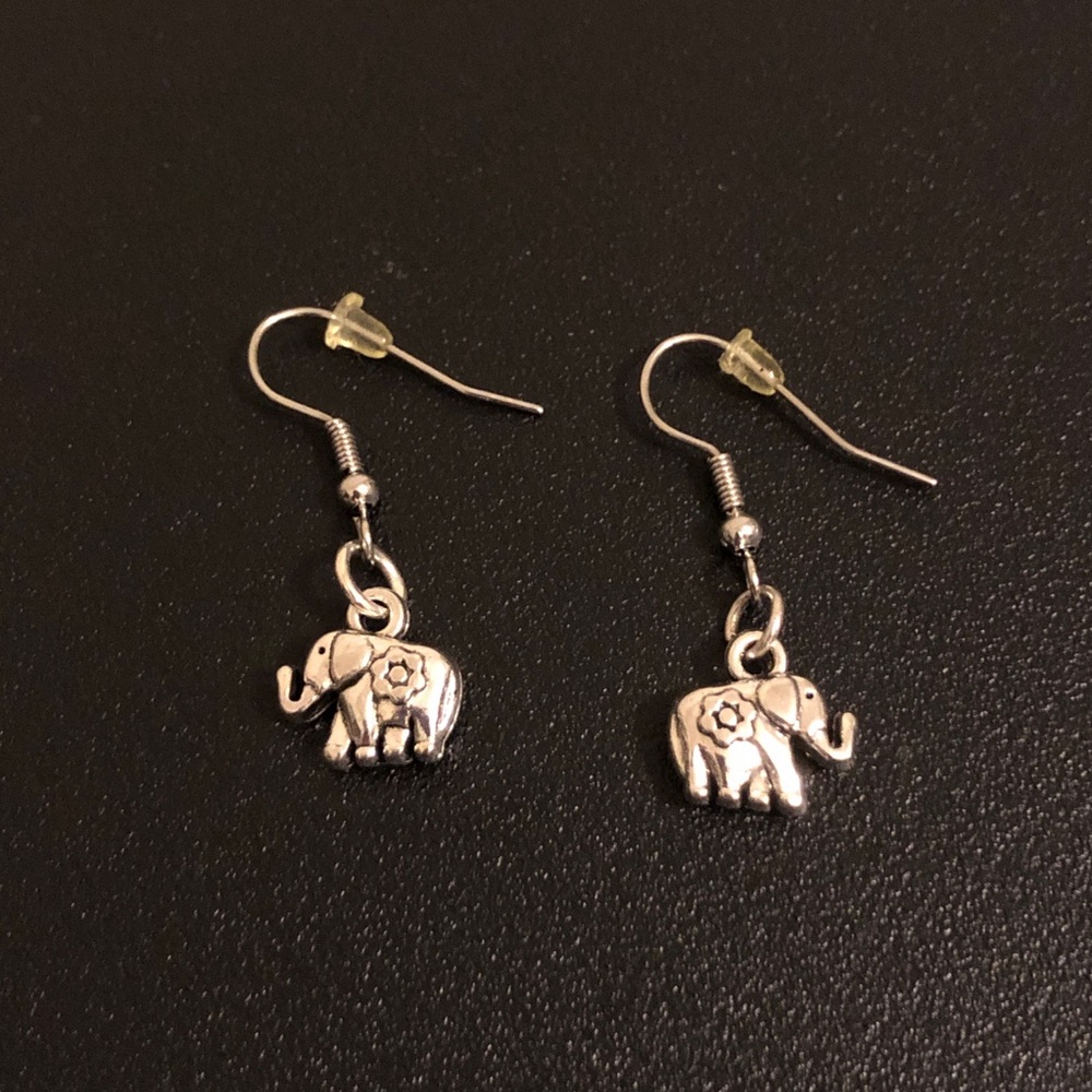 Tiny Silver-Tone Elephant Charm Drop Earrings - Women's Jewelry